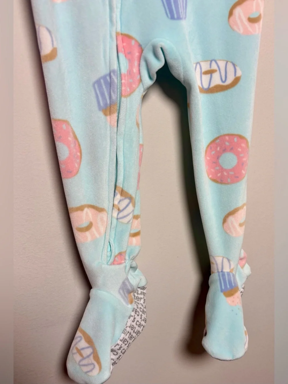 Carter's Mint Footed One-Piece with Pink Donut & Blue Cupcake Print